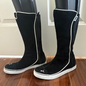 Puma Black Suede mid-Calf sneaker Boots with White Trim